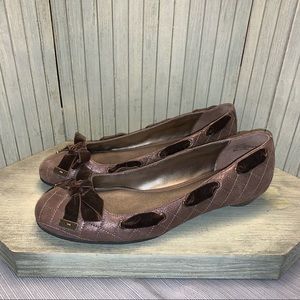 NWOT Parisian Brown Leather and Velvet Ballet Shoe Flats 9.5M